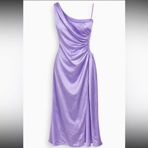 RNWY runway Sydney lavender purple satin one shoulder ruched long maxi dress 4
